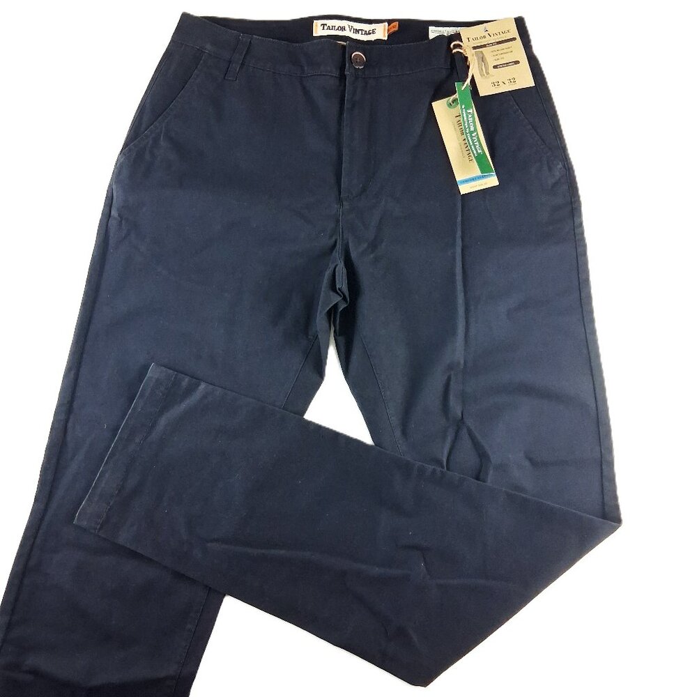 Tailor Vintage Slim Fit Chino Pant Men's Size 32 X 32 Dark Navy Blue Stretch